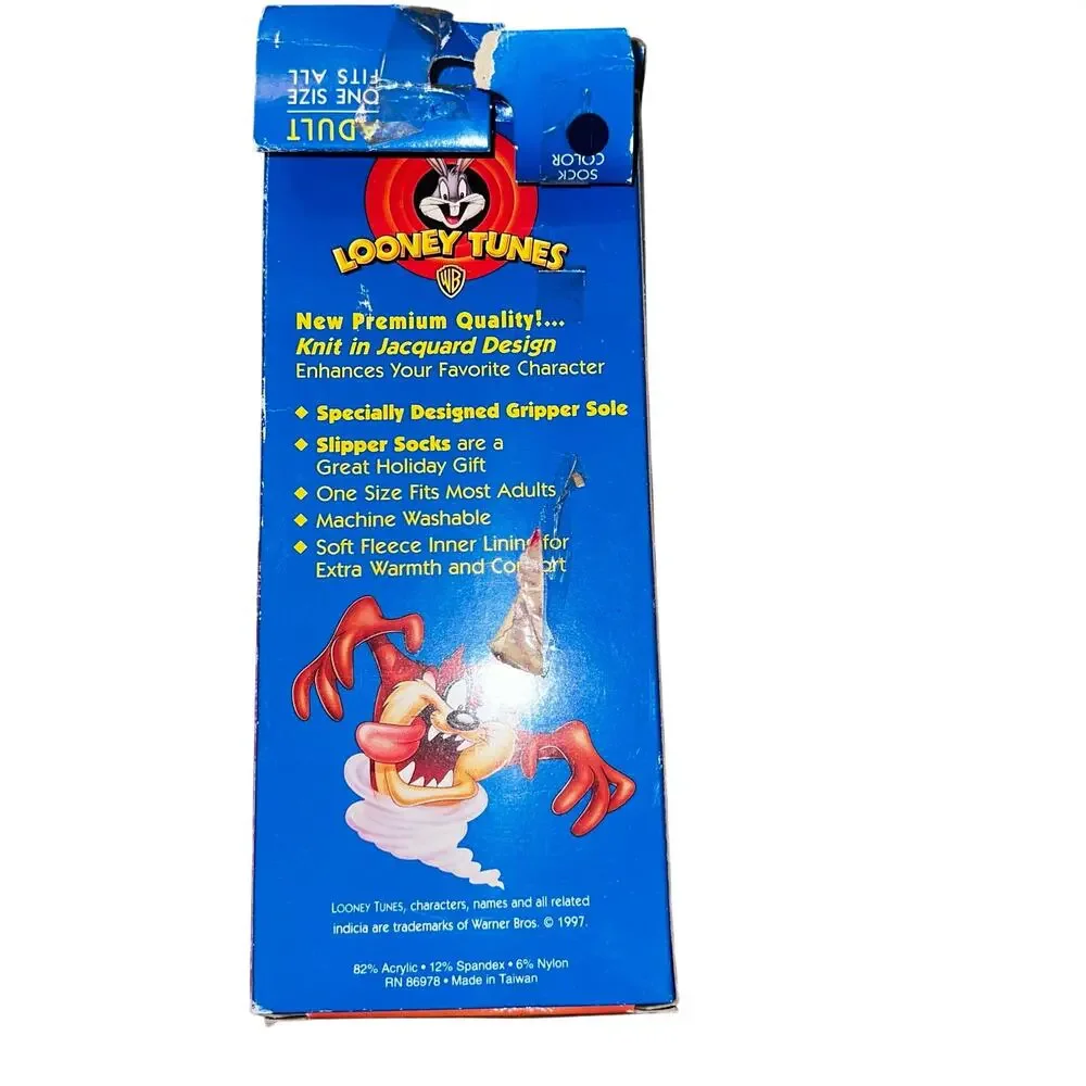 Tasmanian Devil Vintage Looney Tunes 1997 grip Slipper Socks Vintage adult OS